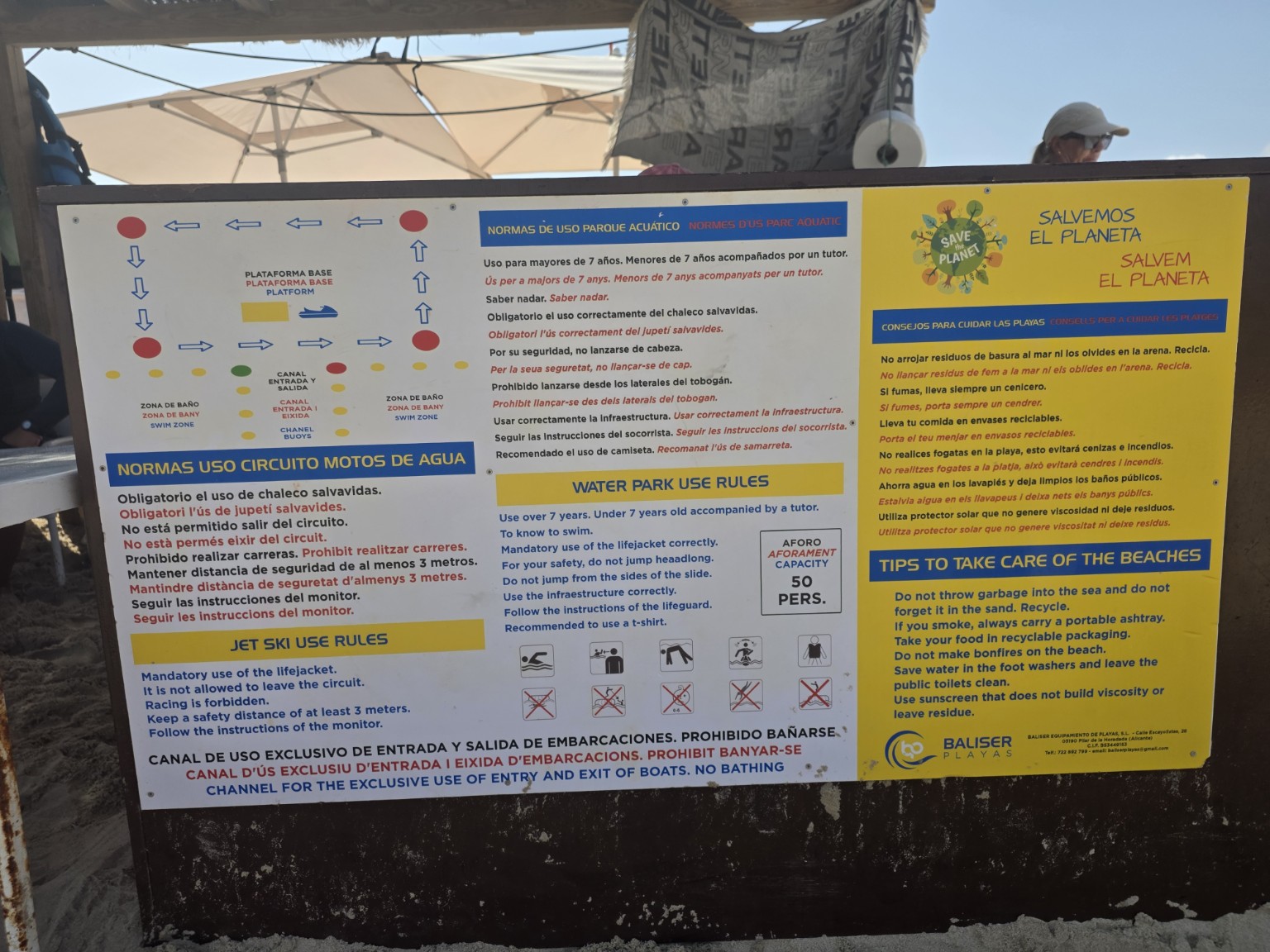 Regulamin sezonowego parku wodnego na plaży Mil Palmeras
